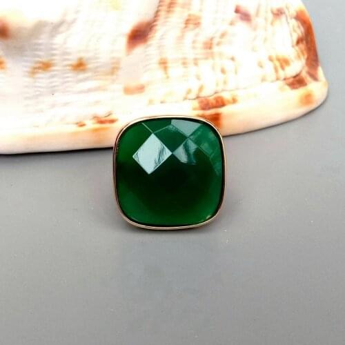 YYGEM 23mm Square Faceted Green Agate Gold plated Ring Adjustable