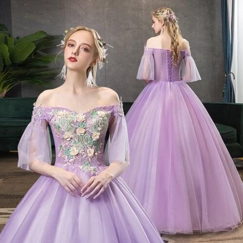 Luxury lavender embroidery ball gown princess/queen Medieval Victorian Ball stage performance/event/studio