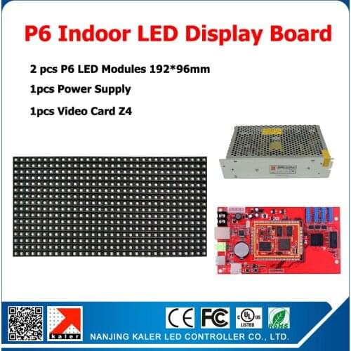 Indoor led display 2121smd 3in1 full color p6 led modules 2pcs 192*96mm + 1pcs async video display control card + 1 power supply