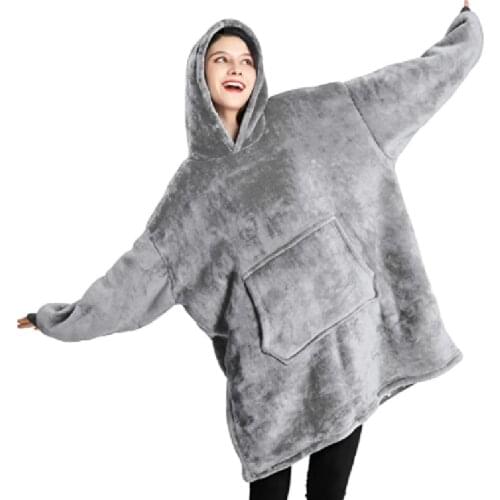 Sweatshirt Blanket Plush Wearable Fleece Sleeves Cozy Extra Soft Sherpa Oversized Blue Grey Throw Poncho Man Women Pocket Adult