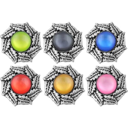 10pcs/lot New Snap Jewelry Cats Eye Stone Flower 18MM Snap Buttons Vintage Alloy Snap fit Snap Bracelet Necklace