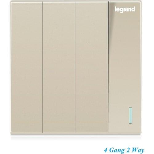 High Quality Minimalism Stylish Milan Gold Large Panel Wall Switch With Fluorescence 4 Gang 2 Way Double Control Switch
