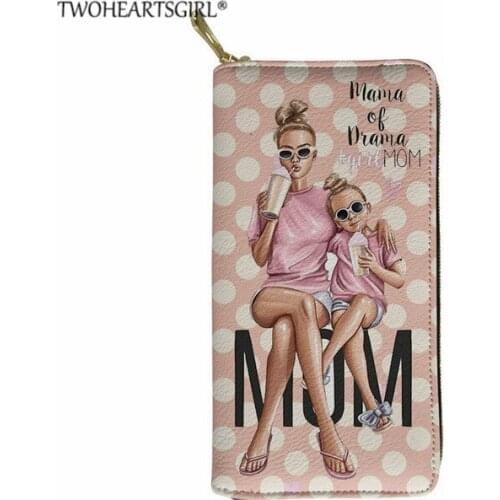 Twoheartsgirl Super Mom Pattern Female Wallets and Purses PU Leather Zipper Money Clutch Bag Coin Pocket Drama Mama Long Wallets