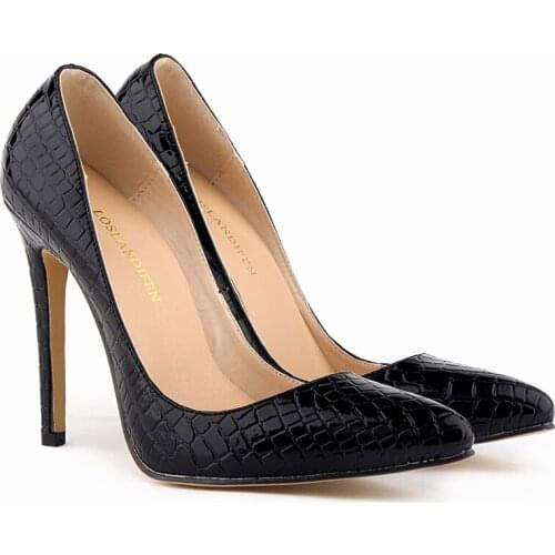 LOSLANDIFEN Classic Sexy Pointed Toe High Heels Women Pumps Shoes Crocodile Spring Brand Wedding Big Size 35-42