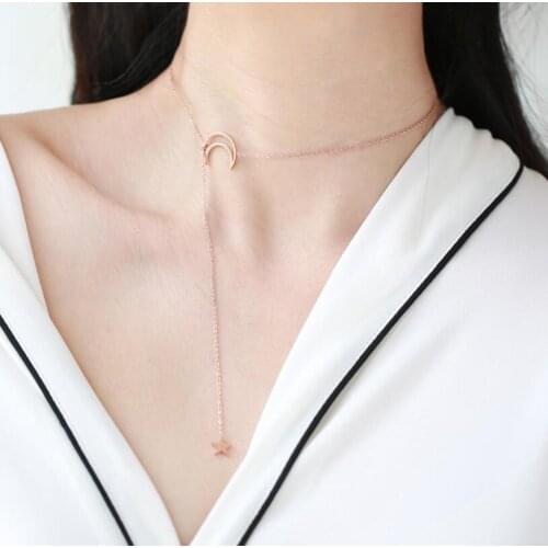 Sasusp Fashion Sweet Moon Star Pendant Necklace For Women Choker Collares Wedding Jewelry Girls Gift