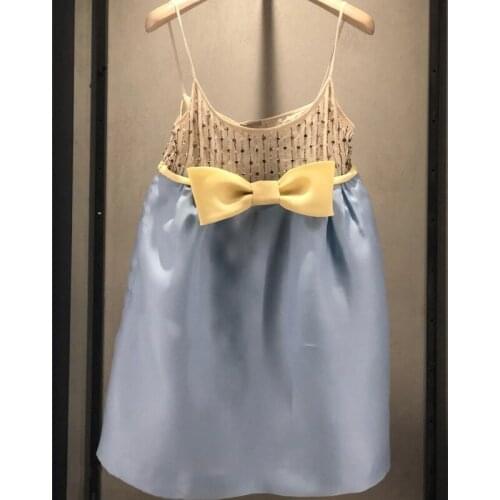 2021 Spring Summer New Romantic Temperament Sweet Style Dress Women Bowknot Diamond Sling Blue Party Mini-Length Dress y1079