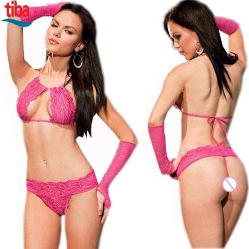1 Set Sexy Lingerie Hot Underwear Lace Set Erotic Lingerie+G-string Sexy Costumes Novelty Special Use Rose for Sexy Women