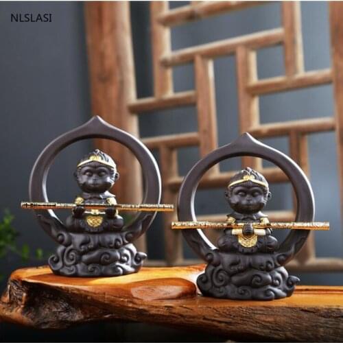1PCS Classic Purple Clay Tea pet Monkey King Tea Figurine Car Ornament Handmade Crafts Boutique tea set decoration Accessories
