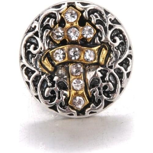 10pcs/lot New Snaps Buttons Jewelry Rhinestone Cross Snap Buttons Fit 12mm Snap Bracelet Bangle Women Jewelry 6851