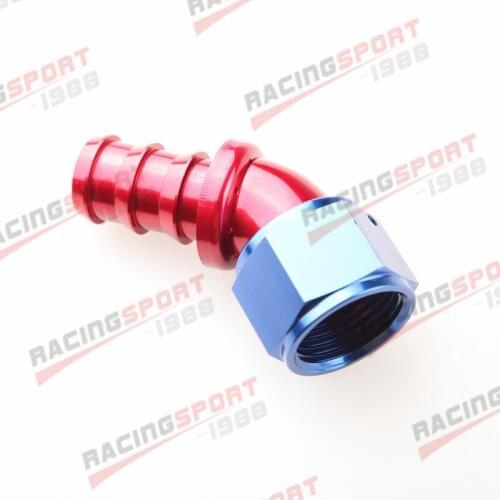 -12AN AN12 45 Degree Push On Lock One Piece Full Flow Hose End Fitting Red/Blue