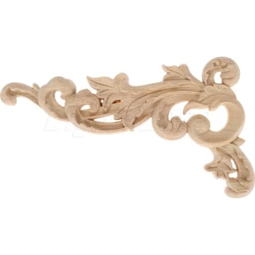 19*11*0.8CM Left /Right Wood Carved Corner Onlay Applique Unpainted Frame Door Decal carpenter Decoration Furniture Decor 4Pcs