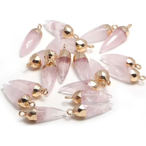 Natural Stone Pendulum Pendants Cone Shape Reiki Heal Gold plated Rose Crystal for Jewelry Making Necklace Earrings GIft