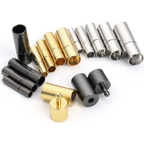 LOULEUR 20pcs Black/Gold/Rhodium Metal End Caps End Clasps Fit 2.5/2/3/4/5/6mm Round Leather Cord Bracelet for Jewelry Making