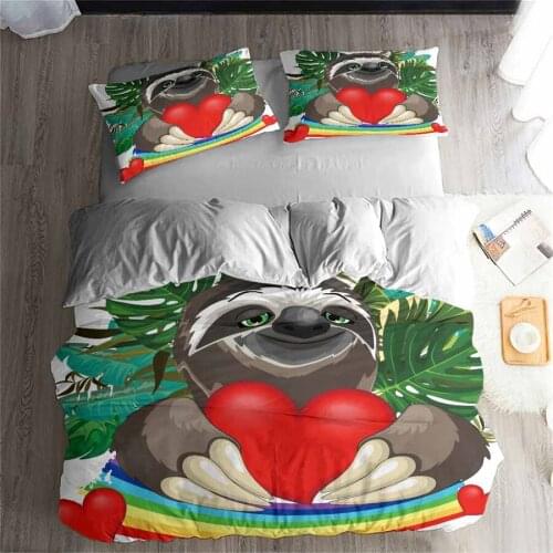 HELENGILI 3D Bedding Set cartoon Sloth Print Duvet cover set bedclothes with pillowcase bed set home Textiles #ET-17