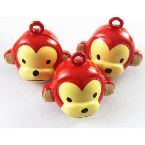 5pieces Cute Jingle Bells Carton Monkey Necklace Pendant Charms Christmas Phone Pet Home Decor Baby Jewelry Gift 22*20mm 51924