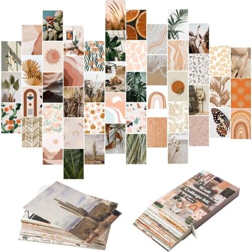 50Pcs Boho Aesthetic Pictures Wall Collage Kits Peach Teal Photo Collections Collage Rooms Decor for Girls Teens and Women