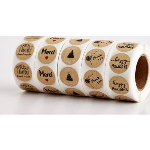 500pcs Labels per roll Round Kraft Thank You Sticker seal labes Hand Made With Love Stickers Wedding Stickers Adhesive Sticker