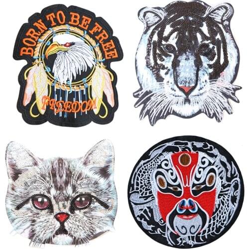 Animal Cartoon Decorative Patch Eagle Tiger Cat icon Embroidered Applique Patches For DIY Iron on Stickers Badges on backpack