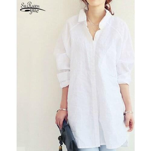 White Plus Size Women Tops and Blouse Casual Blusas Solid Loose Women Shirt Cotton Blouse Autumn Chic Office Lady Clothes 6081