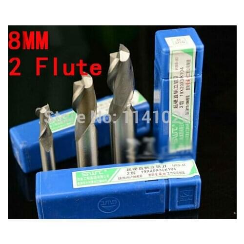 Free Shipping 10pcs 8mm Two 2 Flute HSS & Aluminium End Mill Cutter CNC Bit (China (Mainland)), 2F-8*8*19*63