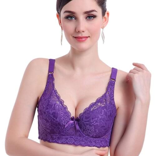 40 90 46 underwear plus large size underwire top bh bralette lace Sexy Womens bra intimates deep V brassiere C D cup lace bras