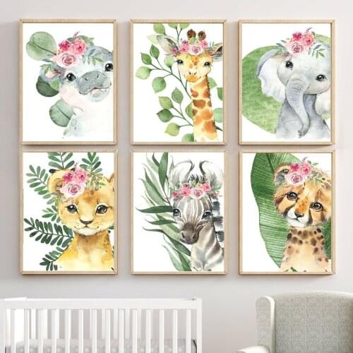 Baby Tiger Lion Giraffe Zebra Leaf Nursery Wall Art Canvas Painting Nordic Posters And Prints Wall Pictures For Kids Room Decor