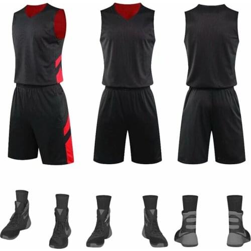 Double-sided Wearable Men Basketball Jersey Sets Shirt and shorts Sports clothes Breathable Men basketball jerseys Training suit