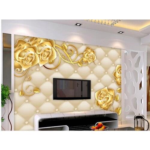Golden rose leather TV backdrop photo wall murals wallpaper Home Decoration wallpapers for living room