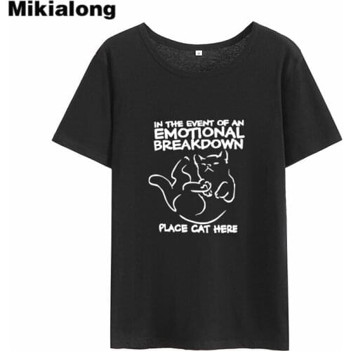 Mikialong In The Emotional Place Cat Cartoon Kawaii Tee Shirt Femme 2018 Short Sleeve Loose Tshirt Women Cotton Tumblr T Shirts