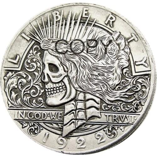 HB(41)US Morgan Dollar skull zombie skeleton hand carved Silver Plated Copy Coins