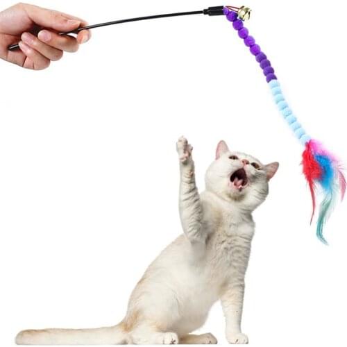 Legendog 1pc Cat Teaser Wand Plush Artificial Feather Bell Decor Cat Wand Toy Cat Interactive Toy Pet Supplies Cat Favors