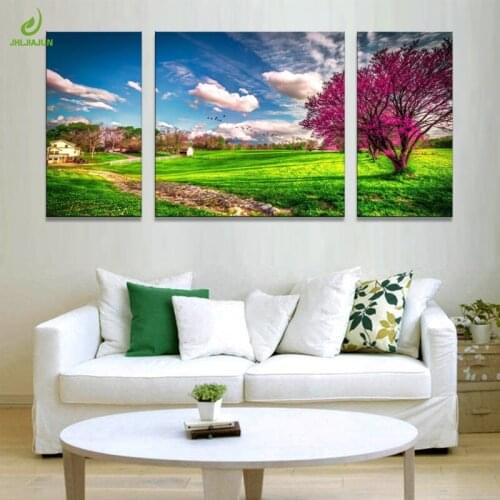 JHLJIAJUN Nordic Triptych Sky Prairie Canvas Painting Modular Realistic Wall Art Posters And Prints For Living Room Home Decor