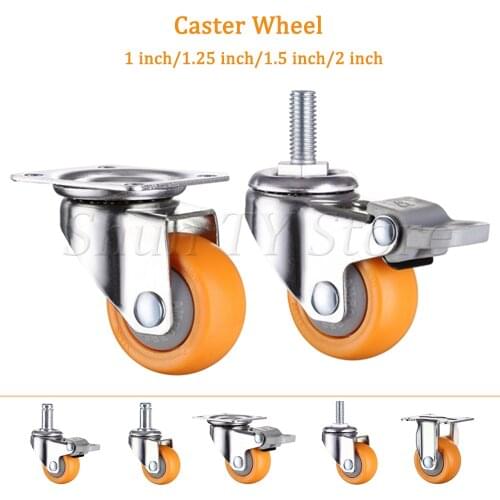 2 Pcs 1/1.25/1.5/2 Inch Orange Swivel Caster Wheels Nylon No Noise Wheel Heavy Duty Caster With 360 Degree Top Plate And Bearing