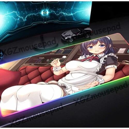 XGZ Large RGB Gaming Mouse Pad Black Delicate Lock Edge Anime Sexy Maid Nurse HD Custom Office Computer Desk Mat Rubber Non-slip