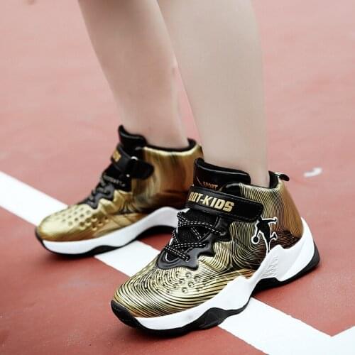New Leather Running Shoes Boys Sneakers High top Basketball Shoes Children Comfortable Casual Non-Slip Sports Shoes Kids Golden