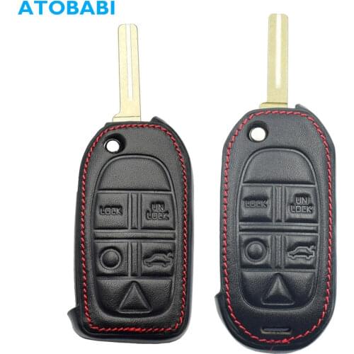 Leather Car Key Case For Volvo S80 S60 V50 V70 XC70 XC90 5 Button Remote Fob Shell Cover Keychain Protector Bag Auto Accessories
