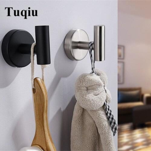 Tuqiu Black Hooks for Bathroom Kitchen Hanger Stainless Steel Wall Hook for Keys Coat Towel Hook Robe Hook Bathroom Hardware