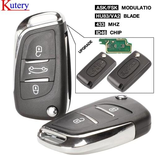 Kutery Ce0523 ASK/FSK 2/3 Button Remote Car key For Citroen C2 C3 C4 C5 433Mhz ID46 Modified Flip Folding Car Key Control