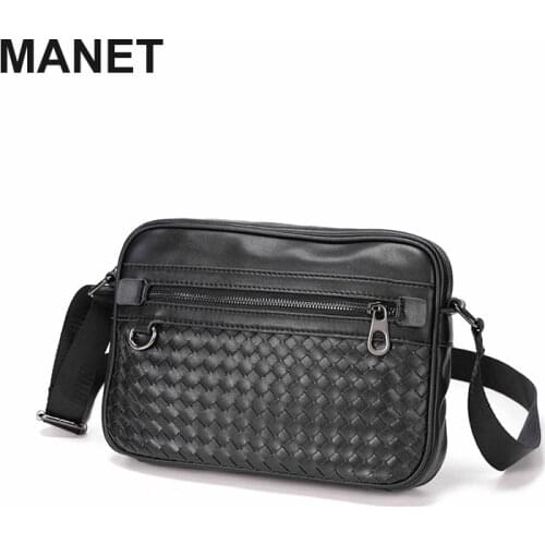 MANET PU Bakpack Sling Leather Men Crossbody Bags for Men Fashion Bags Black Nylon Zipper Bag Crossbody Bag Messenger Casual Bag