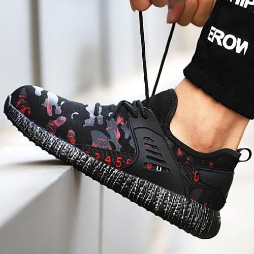 ZEEKSON Breathable Mesh Work Safety Shoes Mens Construction Site Protective Safety Shoes Non-slip Color Lace-up Work Shoes