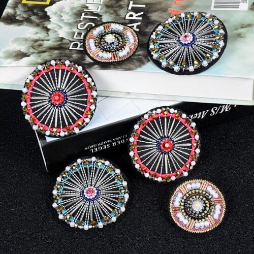 French Style Round Shape Beads Patches High Grade DIY Applique Sew On Beaded Pearl Badge Decoration Patches for Clothing Bags