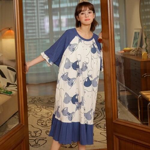 Cute Women Cartoon Sleepwear Oversize 4XL Round Neck Lingerie Cute Nightdress Strap Thin Female Underwear Nighty Loose Home Wear