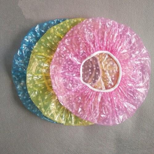 1/6PCS Hot Sale Clear PE Disposable Plastic Printing Dot Shower Caps Large Elastic Thick Bath Beanie Women Spa Bathing Accessory