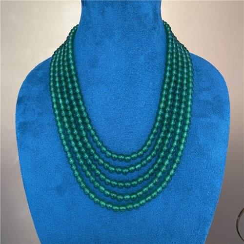 18"-19'' 5 Rows Green Agate Necklace CZ Connector