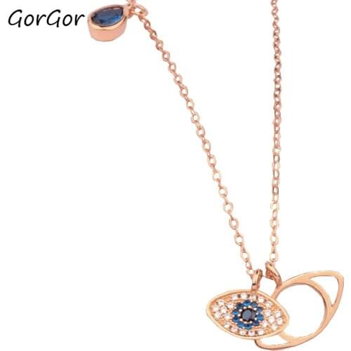 GorGor Necklace Women 925 Sterling Pattern Demon Eye Pendant Mosaic Sapphire Individuality Elegant Fashion Party Jewelry XL007