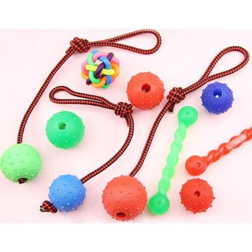 Pet Molar Toy Dog Chew Rubber Ball With Rope Bite Resistant Solid Elastic Ball Dogs Interactive Training Toys Puppy Biting Balls