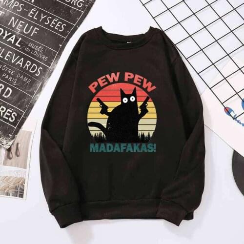 Pew Pew Madafakas Print Clothes Autumn Winter New Brand Sweatshirts Womens Fleece Long Sleeve Warm Casual Loose Pullover Tops