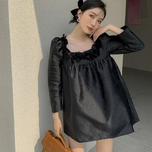 Square Collar A-Line Dress Female 2021 Spring Autumn Loose Fashion Chic Mini Kawaii Dress Women