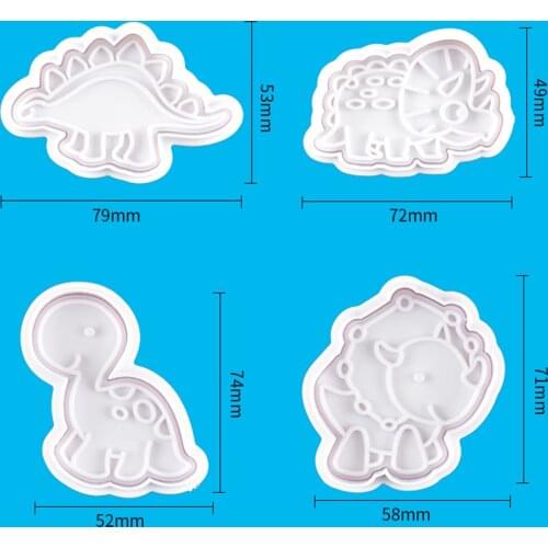 4Pcs/Set Dinosaur Series Plastic Biscuit Spring Mold Cake Decorating Tools Plunger Paste Sugar Craft Die