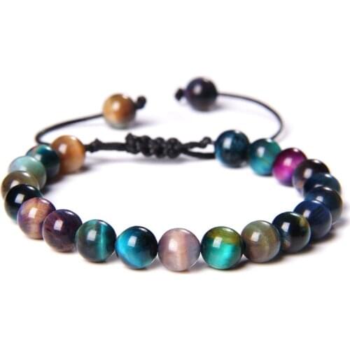 Multicolor Tiger Eye Buddha Bracelets For Men Women 6 8MM Strand Beads Braided Bracelet Energy Reiki Woven Bracelet Jewelry Gift